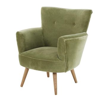 Maisons du monde Sill&oacute;n de terciopelo verde caqui con efecto envejecido