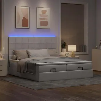 vidaXL Vidaxl Struttura Letto Pouf Con Materassi Tortora 200x200 Cm Tessuto