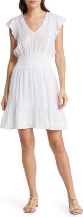 Rails Tara Flutter Sleeve Linen Blend Dress in White Lace Detail at Nordstrom Rack, Size X-Large