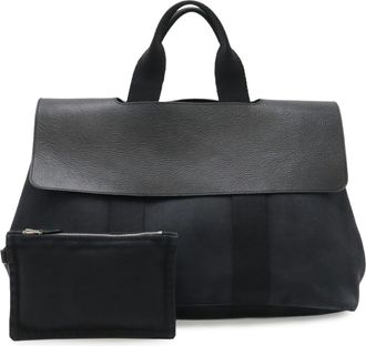 Herm&egrave;s Black Toile Chevron Handbag Pouch Tote Bag (Pre-Owned)