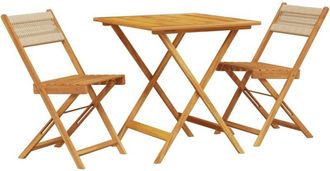 vidaXL 3 Piece Bistro Set Beige Polypropylene and Solid Wood Vidaxl