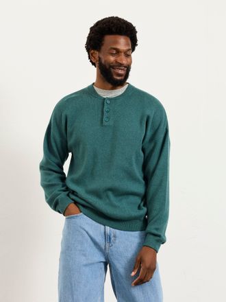 Fat Face FatFace Helston Jade Green Knitted Crew Neck Henley