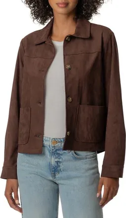 Kut from the Kloth Dakota Faux Suede Button Front Jacket in Chocolate at Nordstrom, Size X-Small