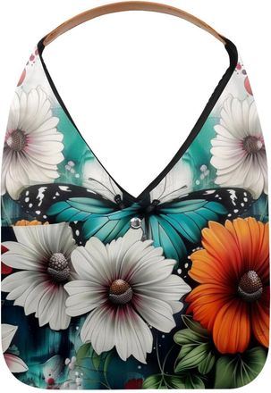 Generic Blue Butterfly Flowers Reusable Lightweight Grocery Bags - Foldable Into Compact Pouch, Washable & Sturdy, Multipurpose for Shopping and Travel