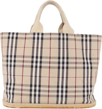 Burberry Pre-owned Tote Bags, female, Beige, Size: ONE SIZE Pre-owned Vintage Haymarket Check Canvas Tote Bag