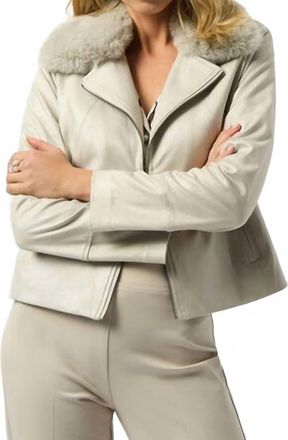 Joseph Ribkoff Foiled Suede Swing With Faux Fur Collar Jacket In Moonstone