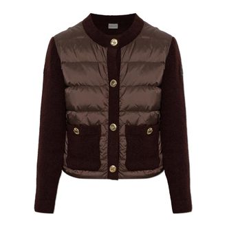 Moncler Cardigan met gewatteerd voorpand - Dames - Truien - Bruin - Maat: L Wol