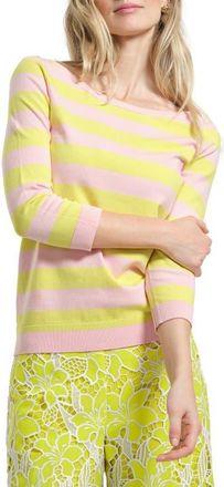 Isaac Mizrahi New York Stripe Scoop Neck Sweater in Pink Multi at Nordstrom, Size X-Small