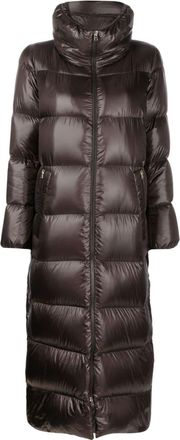 Herno funnel-neck quilted down midi coat - women - Nylon/Feather Down - 44 - Brown