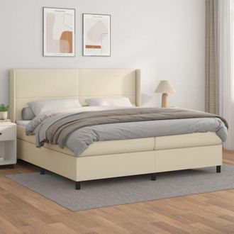 vidaXL Cama Box Spring Con Colch&oacute;n Cuero Sint&eacute;tico Crema 200x200 Cm Vidaxl