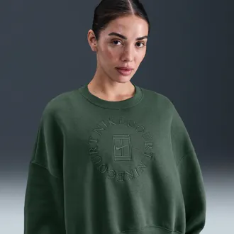 Nike Womens Court Heritage Phoenix Fleece Over-Oversized Crew-Neck Sweatshirt in Green | HJ8988-323
