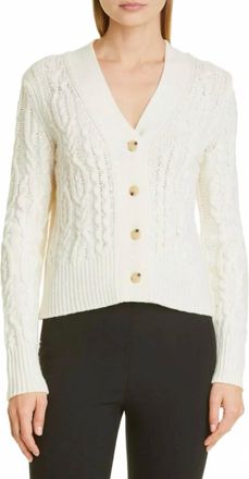 Vince Womens Triple Braid Cable Wool Cashmere Cardigan In Off White