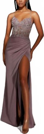 Alyce Paris Long Dress With Embellished Bodice In Heather Lilac