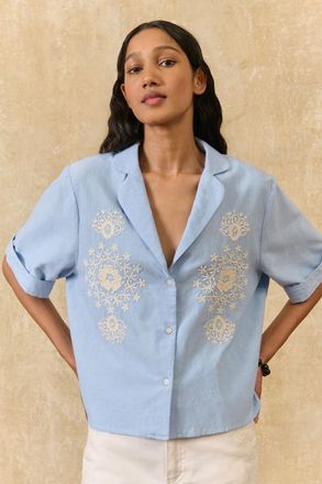 Louise Misha Blouse met korte mouwen en borduursel, EMILIUS