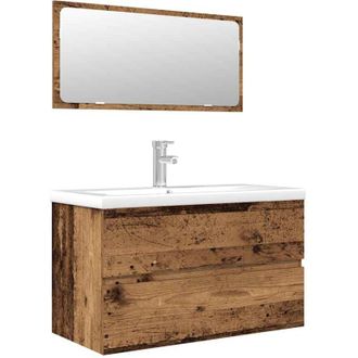 vidaXL Juego De Muebles De Ba&ntilde;o 3 Piezas Madera Ingenier&iacute;a Envejecida Vidaxl