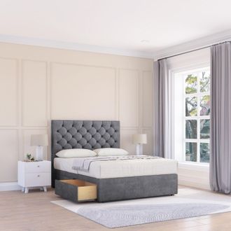 Sloomy Mayfair Divan Bed Base 4 Drawers & 26 Struts Headboard in Dark Grey | Size: Small Double