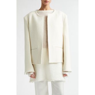 Toteme Open Front Wool Blend Boucl&eacute; Jacket in Ecru at Nordstrom, Size 10 Us
