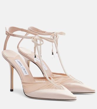 Jimmy Choo London Afia 100 velvet-trimmed satin pumps