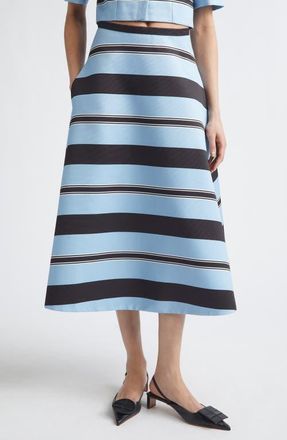 Emilia Wickstead Hallie Stripe Taffeta Faille A-Line Midi Skirt in Graphic Stripe - Blue Black at Nordstrom, Size 14
