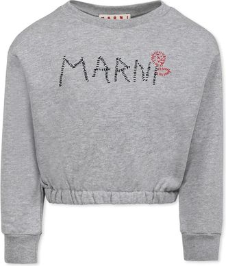 Marni Kids Sweatshirts, male, Gray, 8 Y, Grey Round Neck Sweatshirt with Logo