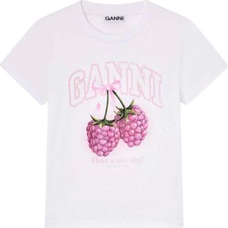 Ganni White Raspberry Cotton T-shirt