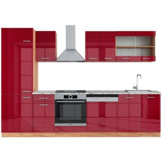 Vicco Mueble De Cocina R-line, Burdeos Brillo Intenso/roble Dorado, 300 Cm, Et M&aacute;rmol