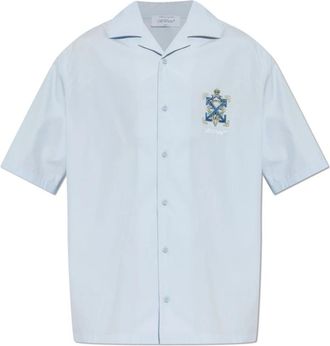 Off-white Kleurrijk bedrukt shirt met glinsterende pailletten - Heren - Korte mouwen Overhemden - Blauw - M - Pailletten - Overhemden