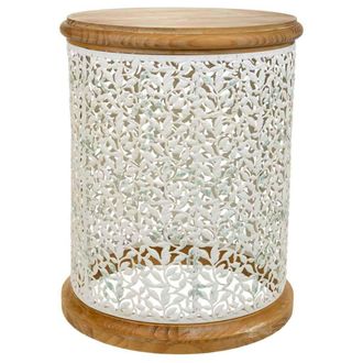 Wanderlust Deco Mesa de centro de madera y metal blanca 43.5x43.5x55