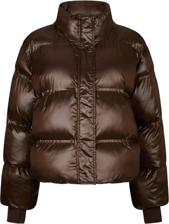 Neo Noir Glanzende Pufferjas - Donkerbruin - Dames - Winterjassen - Bruin - M - Polyester - Jassen
