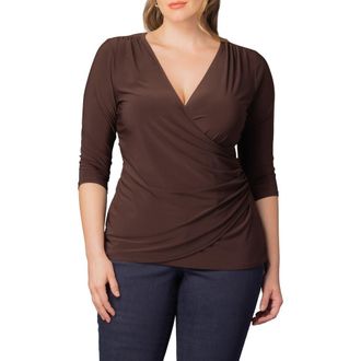 Kiyonna Faux Wrap Top in Chocolate at Nordstrom, Size 4X