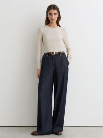 Reiss Indigo Lyocell Button-loop Wide-leg Trousers, 04R