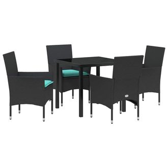 vidaXL Juego De Mesa Y Sillas Con Coj&iacute;n 5 Pcs Negro Rat&aacute;n Sint&eacute;tico Vidaxl