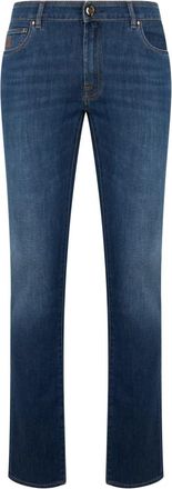 Moorer Donkerblauwe slim fit jeans comfortabel veelzijdig - Heren - Regular Fit Jeans - Blauw - W29 - Katoen - Jeans