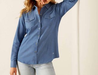Ariat Western Long Sleeve Snap Shirt In Light Chambray