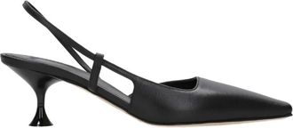 3Juin Zwarte Leren Vierkante Neus Hakken - Dames - Pumps - Zwart - 39 EU - Leer - Schoenen
