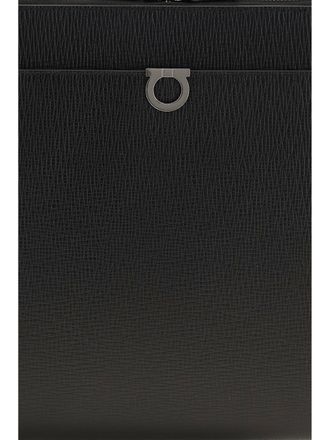 Ferragamo Mens Document Holder Gancini Black Calf Leather (bos Taurus) Shoulder Bags