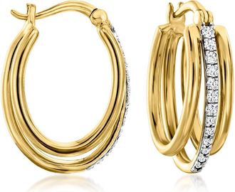 Ross-Simons Diamond Triple-Hoop Earrings in 18kt Gold Over Sterling
