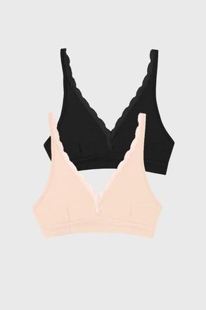 Stripe and Stare Lace Plunge Two Pack in Black & Sand at Nordstrom, Size X-Small Uk