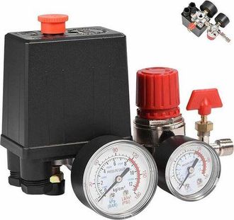 OEM Interruptor De Presi&oacute;n Para Compresor De Aire Monof&aacute;sico 90-120 Psi - 4 Puertos Con Man&oacute;metro - Caudal 3000 L/min - V&aacute;lvula De Seguridad Incluida 90-1