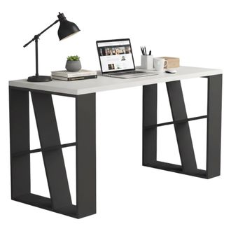 Dmora Escritorio Eloi, Estructura Antracita, Superficie Blanca, Material Madera Nobilitada, 140x60x75h Cm Blanco