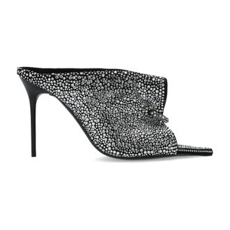 Balmain Heeled Mules, female, Gray, Size: 8 1/2 US Suede and Rhinestone Mules with Front Piercing