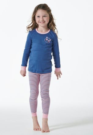 Schiesser Schlafanzug SCHIESSER Girls World, Herren, Gr. 104, blau, Single Jersey, Obermaterial: 100% Baumwolle, gestreift, unifarben mit Farbeinsatz, bequem la