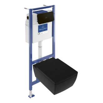 Villeroy & Boch Pack Inodoro Suspendido Sin Reborde Villeroy Et Boch Memento 2.0 + Estructura De Soporte + Placa Pure Black