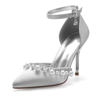 Miyoopark Wedding Shoes for Bride Ankle Strap Evening Pumps for Women M525 Silver UK 5.5