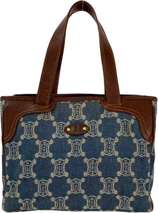 Celine Blue Brown Leather Denim Handbag Tote Bag (Pre-Owned)