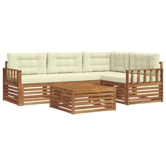 vidaXL Conjunto De Sof&aacute;s De Exterior Con Coj&iacute;n 5 Pcs Natural Y Crema Vidaxl