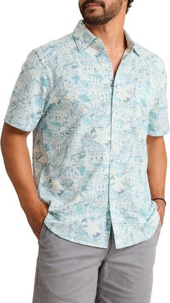 Tommy Bahama San Lucio Tides Villa Vista IslandZone Knit Short Sleeve Cotton Blend Button-Up Shirt in Dk Blue Lagoon at Nordstrom, Size Xxx-Large