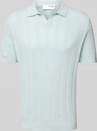 Selected Poloshirt in Strick-Optik Modell WELLS in Eisblau, Größe XL