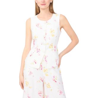 Vince Camuto Floral Print Vest in Lemon Cream at Nordstrom, Size Xx-Small