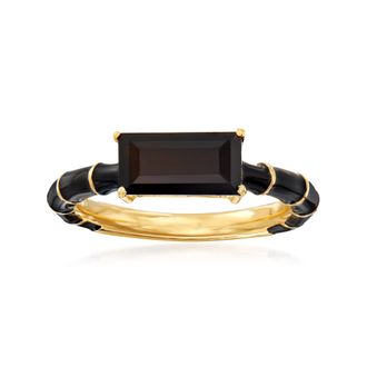 Ross-Simons Black Onyx and Black Enamel Ring in 18kt Gold Over Sterling